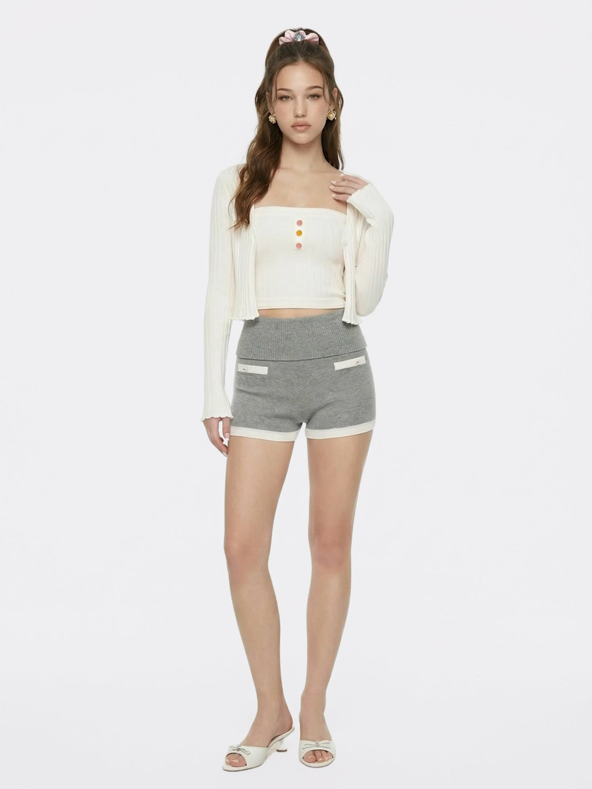 White Cropped Ribbed Knit Cardigan - Nana Jacqueline