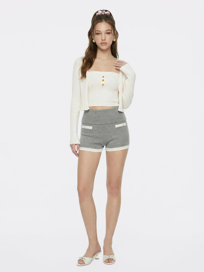 White Cropped Ribbed Knit Cardigan - Nana Jacqueline