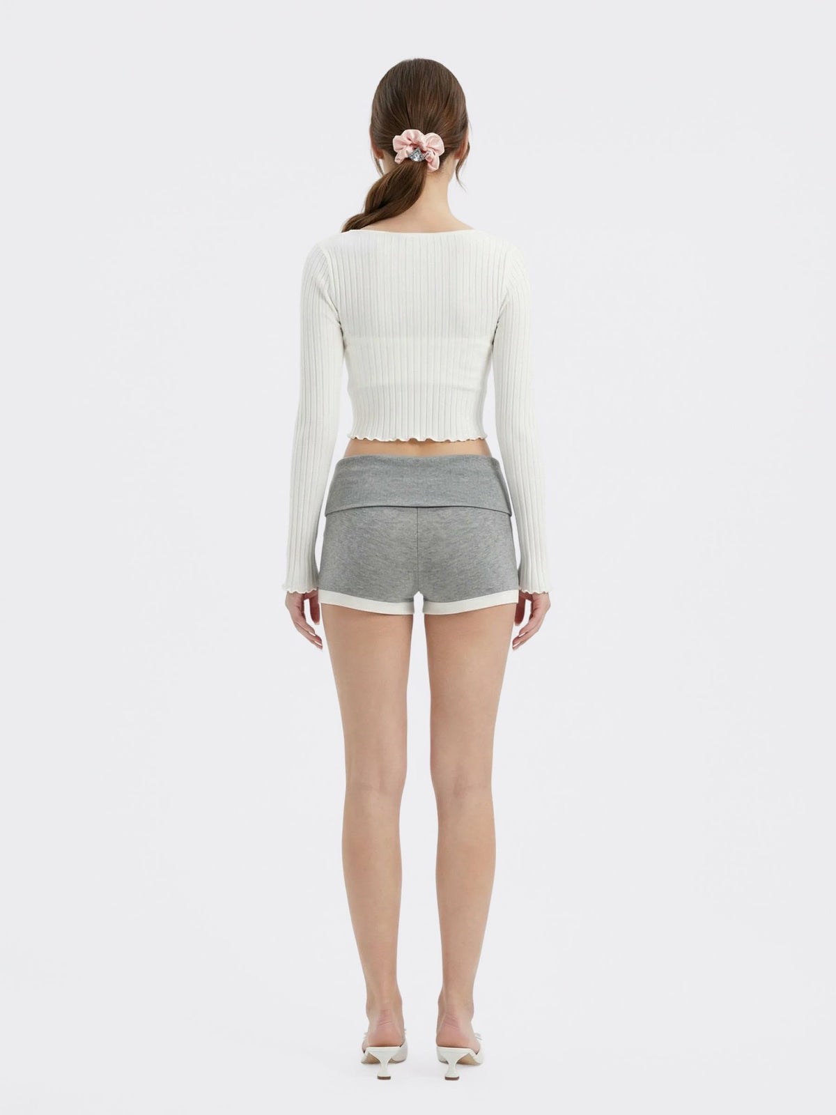 White Cropped Ribbed Knit Cardigan - Nana Jacqueline