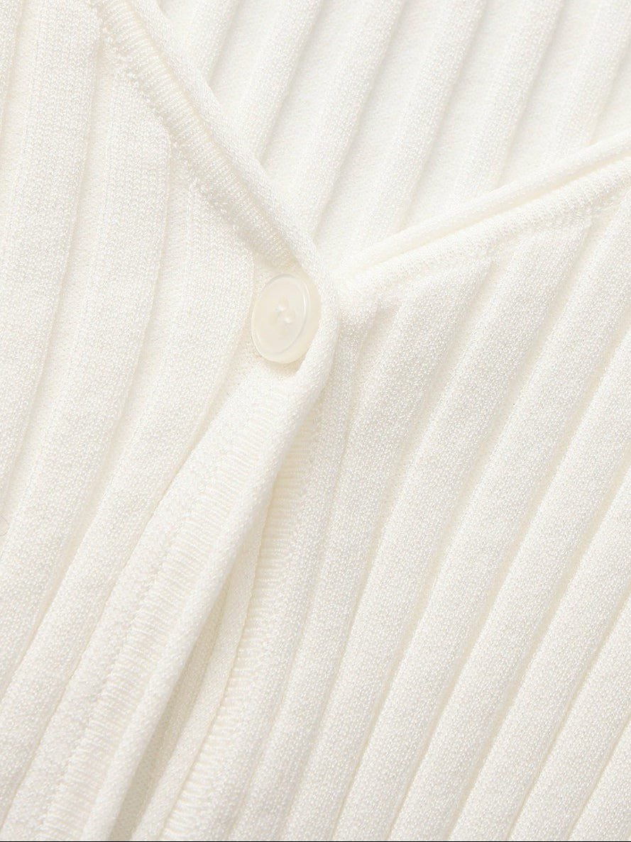 White Cropped Ribbed Knit Cardigan - Nana Jacqueline