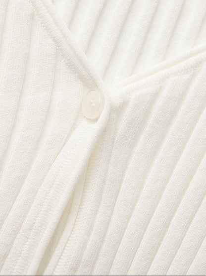 White Cropped Ribbed Knit Cardigan - Nana Jacqueline