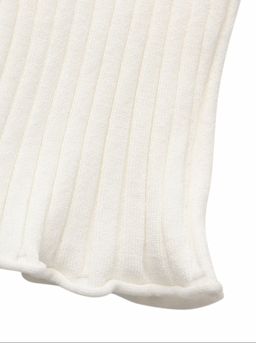 White Cropped Ribbed Knit Cardigan - Nana Jacqueline