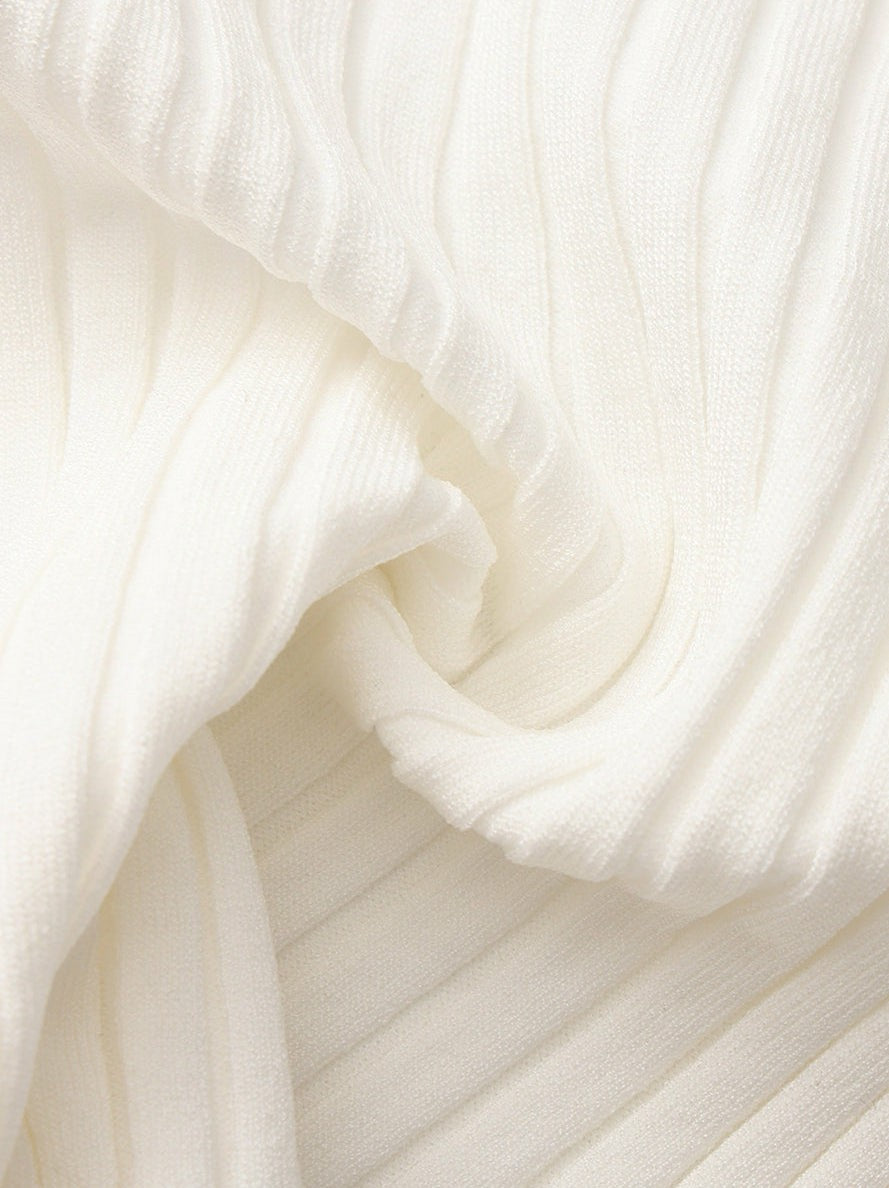 White Cropped Ribbed Knit Cardigan - Nana Jacqueline