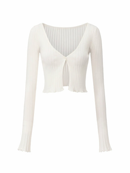White Cropped Ribbed Knit Cardigan - Nana Jacqueline