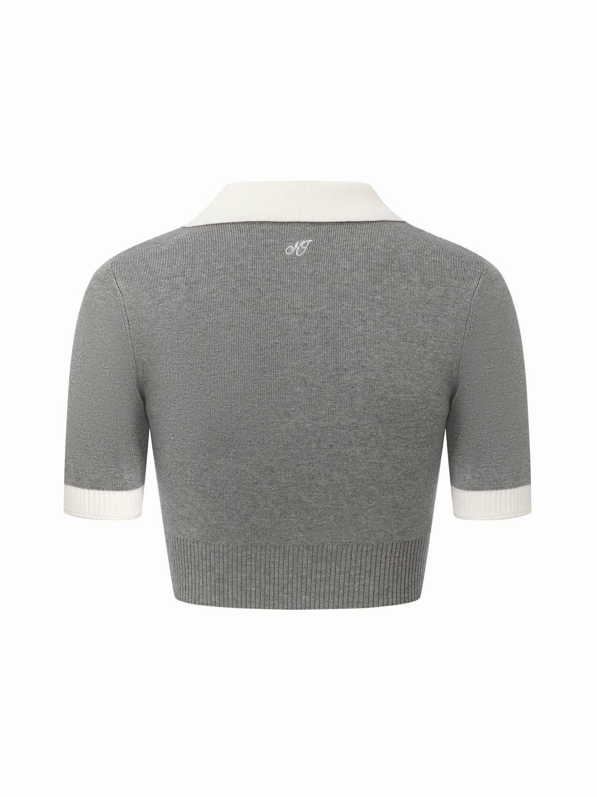 Grey Knit Top with White Contrast Collar - Nana Jacqueline