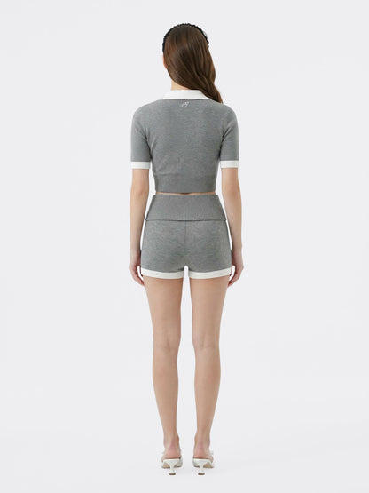 Grey Knit Top with White Contrast Collar - Nana Jacqueline