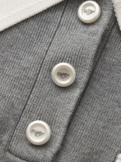 Grey Knit Top with White Contrast Collar - Nana Jacqueline
