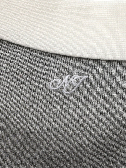 Grey Knit Top with White Contrast Collar - Nana Jacqueline