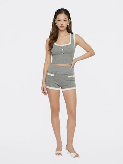 Grey Contrast-Trim Fitted Knit Vest - Nana Jacqueline