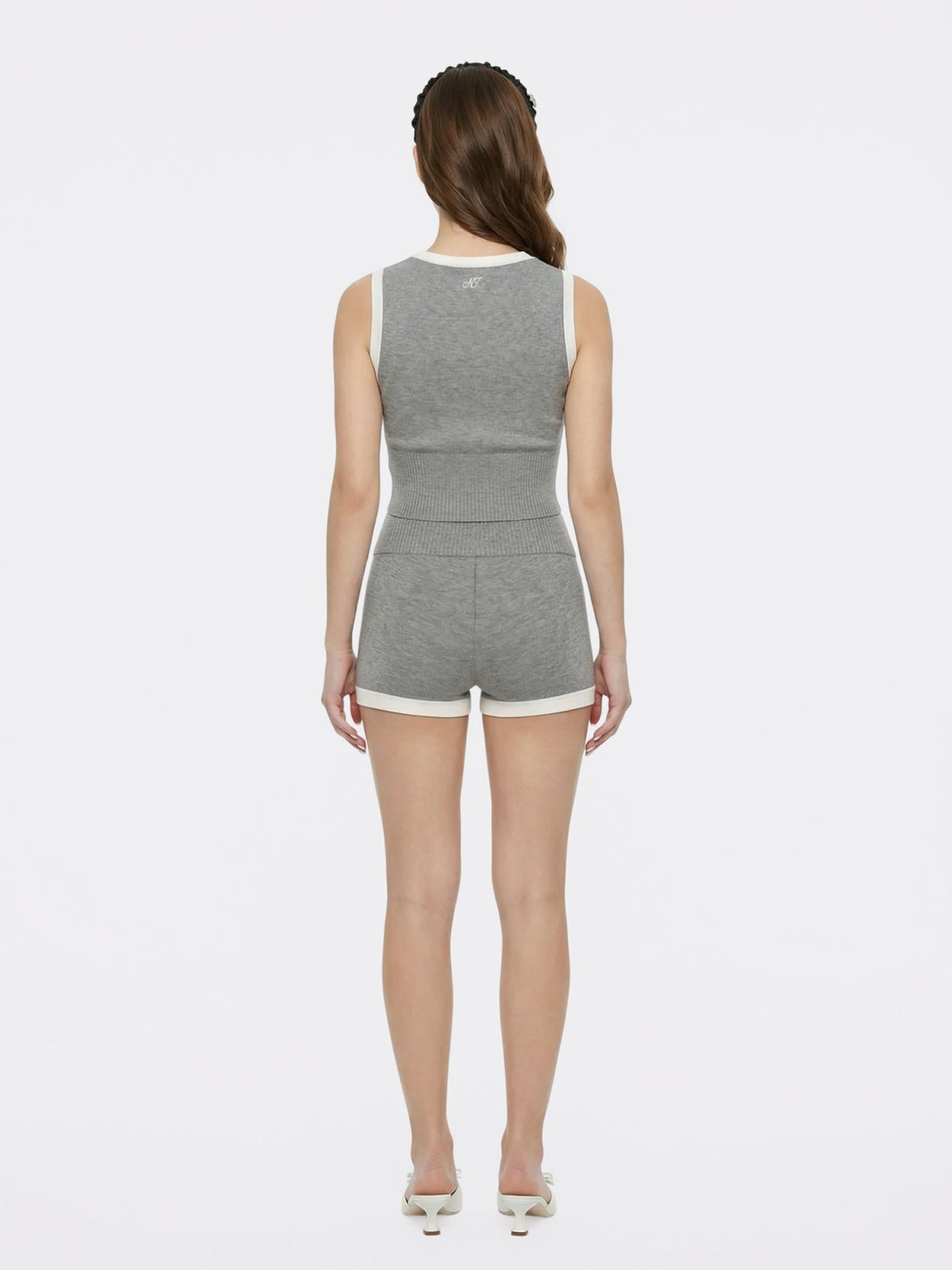 Grey Contrast-Trim Fitted Knit Vest - Nana Jacqueline