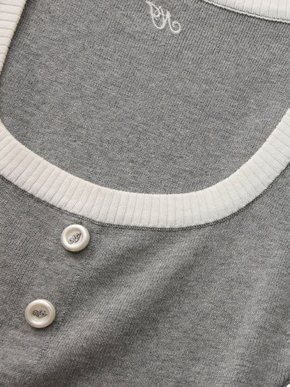 Grey Contrast-Trim Fitted Knit Vest - Nana Jacqueline