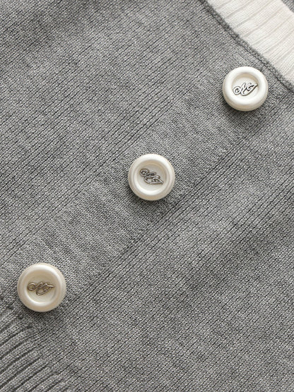 Grey Contrast-Trim Fitted Knit Vest - Nana Jacqueline