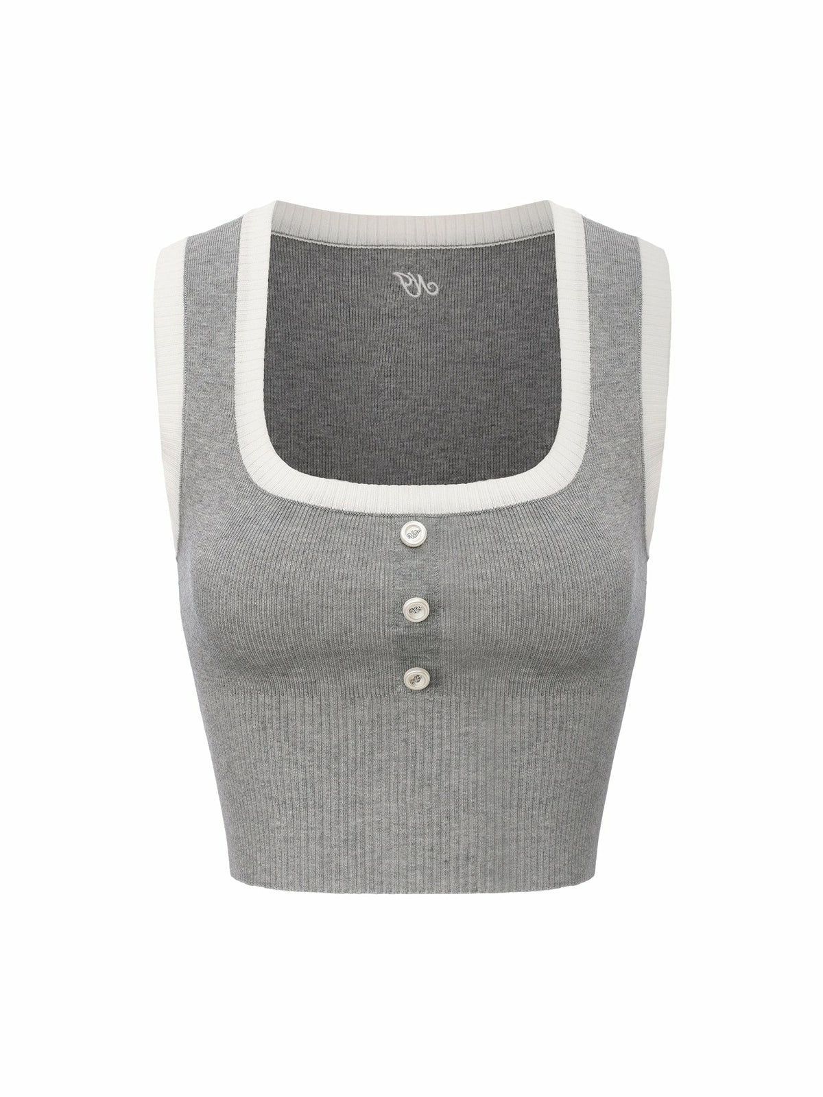 Grey Contrast-Trim Fitted Knit Vest - Nana Jacqueline
