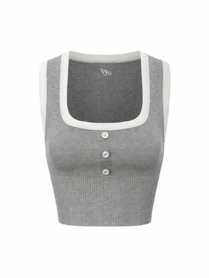 Grey Contrast-Trim Fitted Knit Vest - Nana Jacqueline