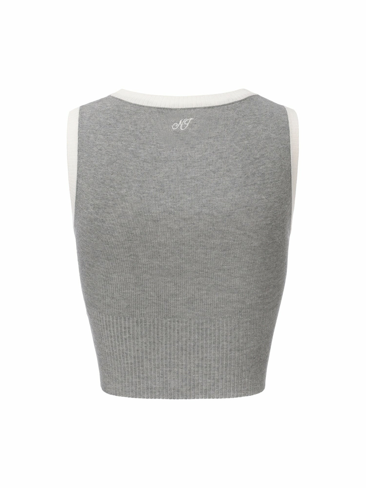 Grey Contrast-Trim Fitted Knit Vest - Nana Jacqueline