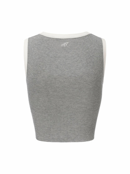 Grey Contrast-Trim Fitted Knit Vest - Nana Jacqueline