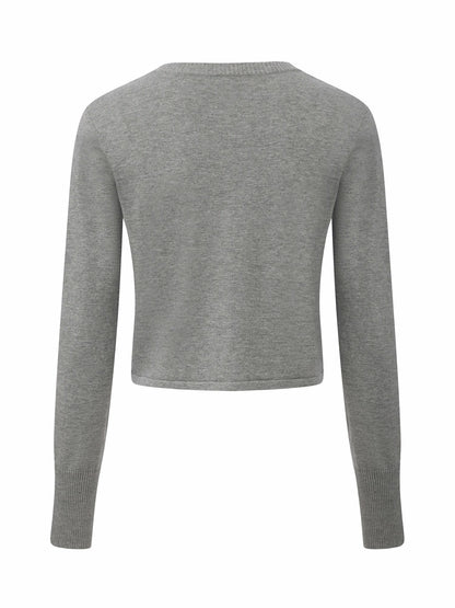 Grey Fitted Round-Neck Knit Cardigan - Nana Jacqueline