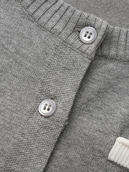 Grey Fitted Round-Neck Knit Cardigan - Nana Jacqueline