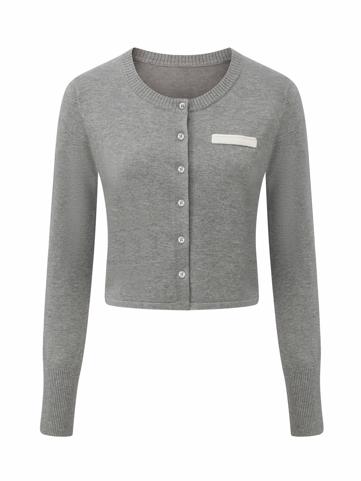 Grey Fitted Round-Neck Knit Cardigan - Nana Jacqueline
