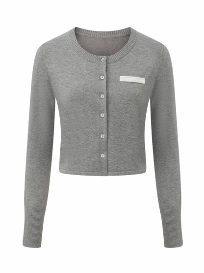 Grey Fitted Round-Neck Knit Cardigan - Nana Jacqueline