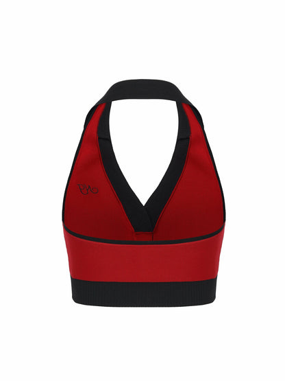 Red Contrast Halter Knit Top - Nana Jacqueline
