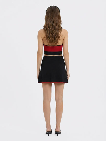 Red Contrast Halter Knit Top - Nana Jacqueline