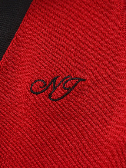 Red Contrast Halter Knit Top - Nana Jacqueline