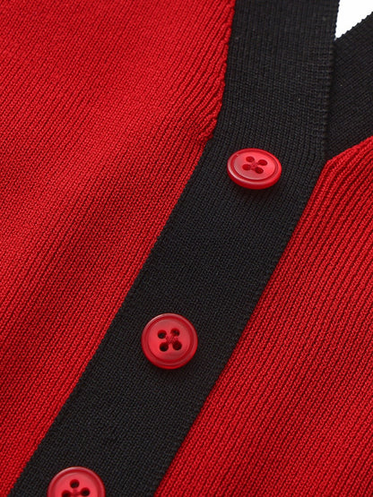 Red Contrast Halter Knit Top - Nana Jacqueline