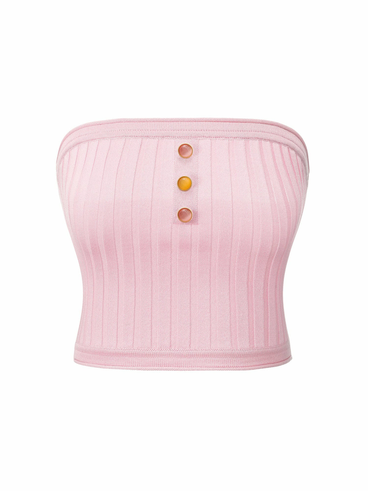 Pink Knit Tube Top with Gemstone Buttons - Nana Jacqueline
