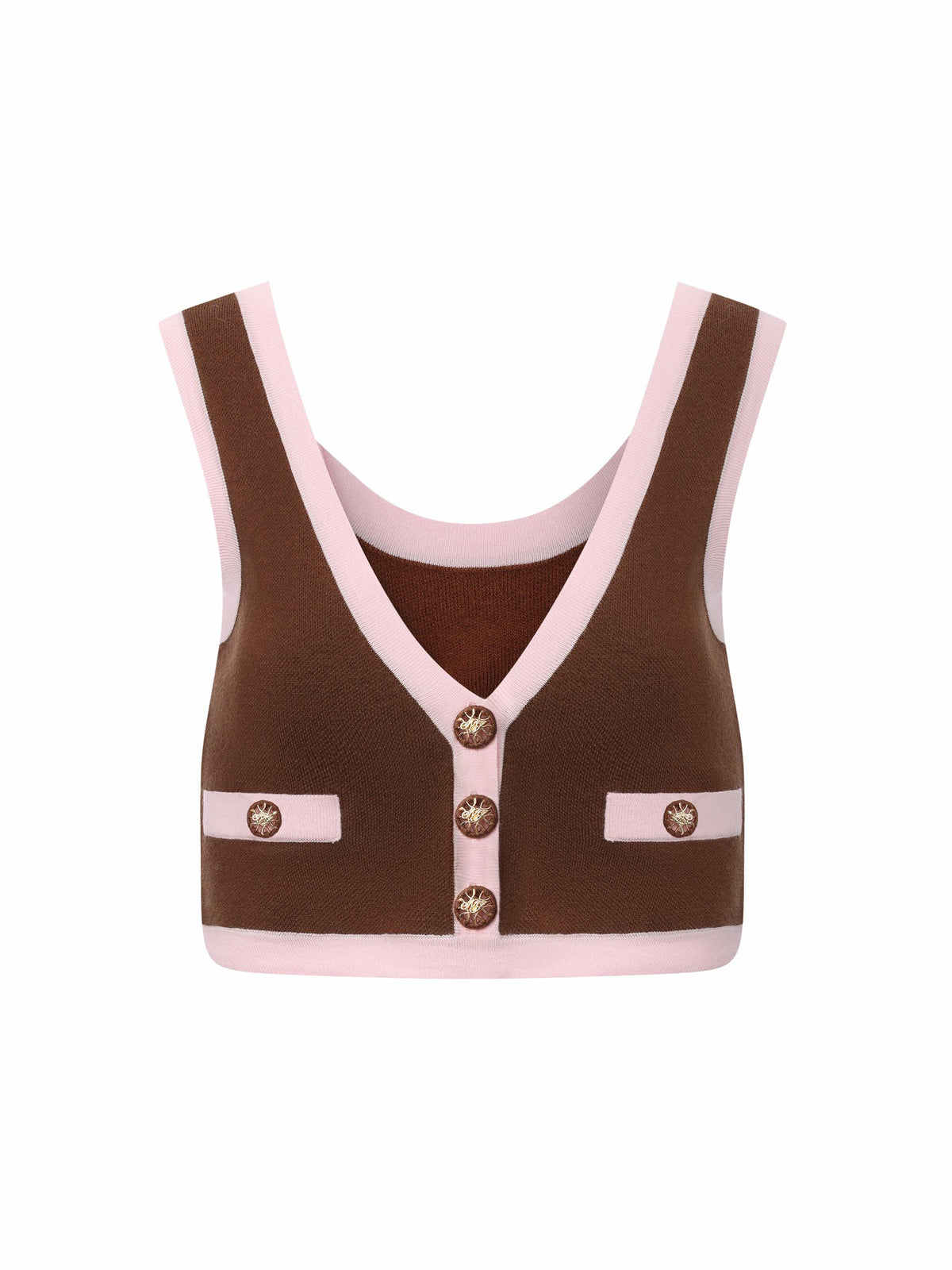 Brown Contrast-Trim Knit Three-Piece Set - Nana Jacqueline