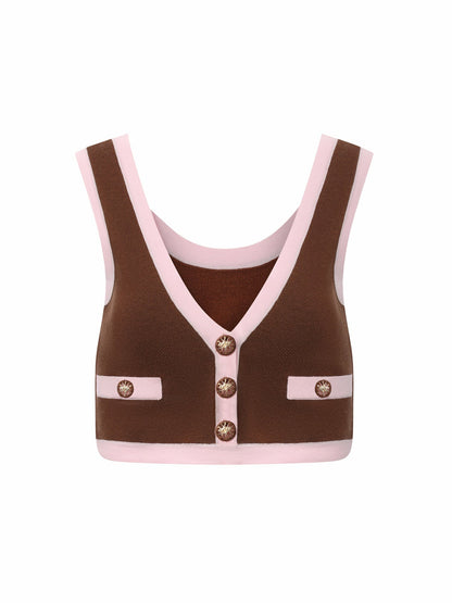 Brown Contrast-Trim Knit Three-Piece Set - Nana Jacqueline