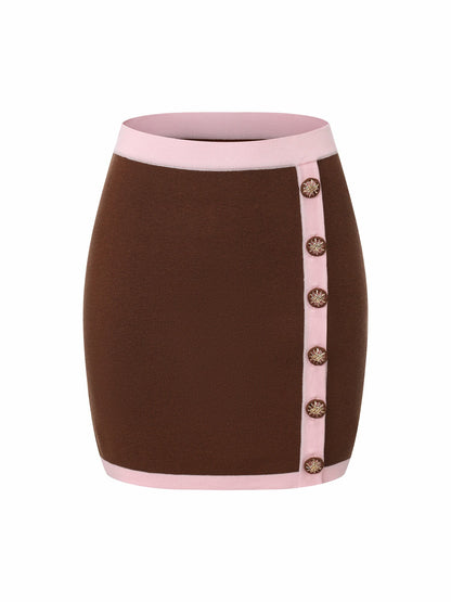 Brown Contrast-Trim Knit Three-Piece Set - Nana Jacqueline