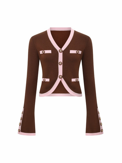 Brown Contrast-Trim Knit Three-Piece Set - Nana Jacqueline