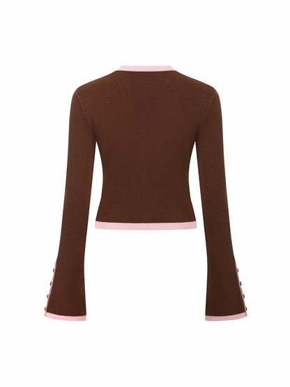 Brown Contrast-Trim Knit Three-Piece Set - Nana Jacqueline