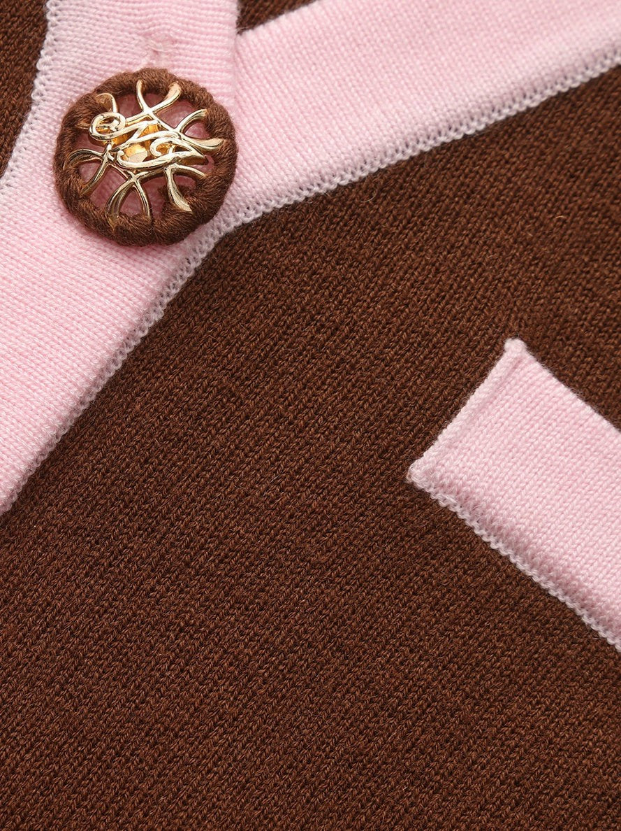 Brown Contrast-Trim Knit Three-Piece Set - Nana Jacqueline