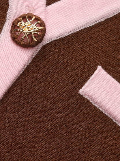 Brown Contrast-Trim Knit Three-Piece Set - Nana Jacqueline