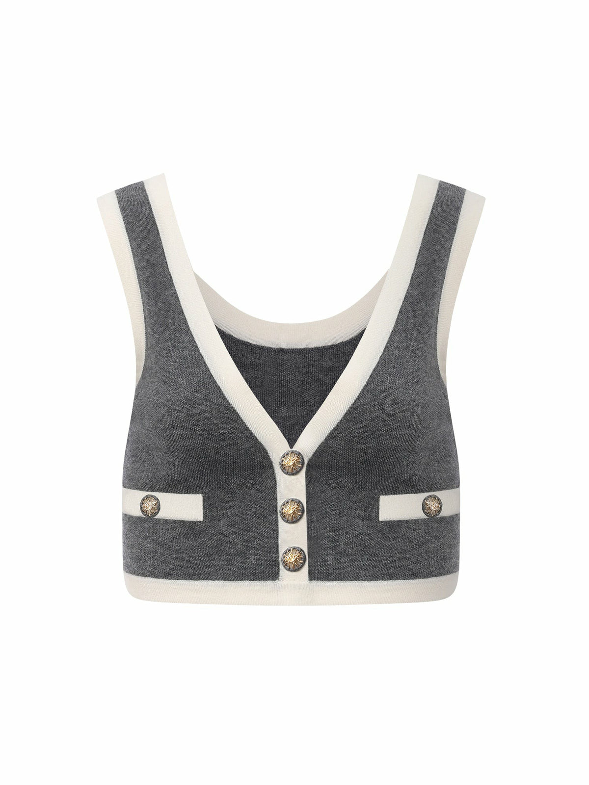 Grey Contrast-Trim Knit Three-Piece Set – Grey - Nana Jacqueline
