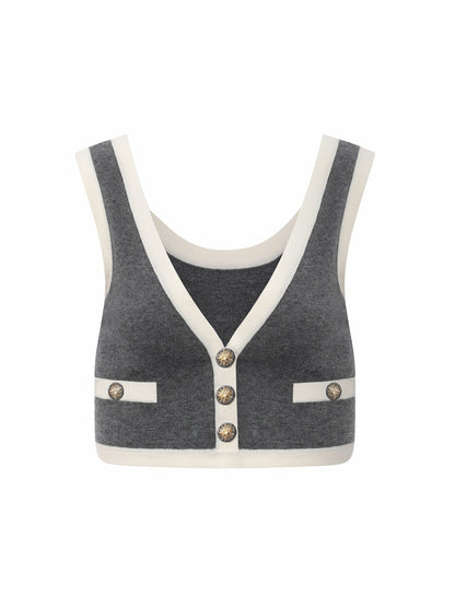 Grey Contrast-Trim Knit Three-Piece Set – Grey - Nana Jacqueline