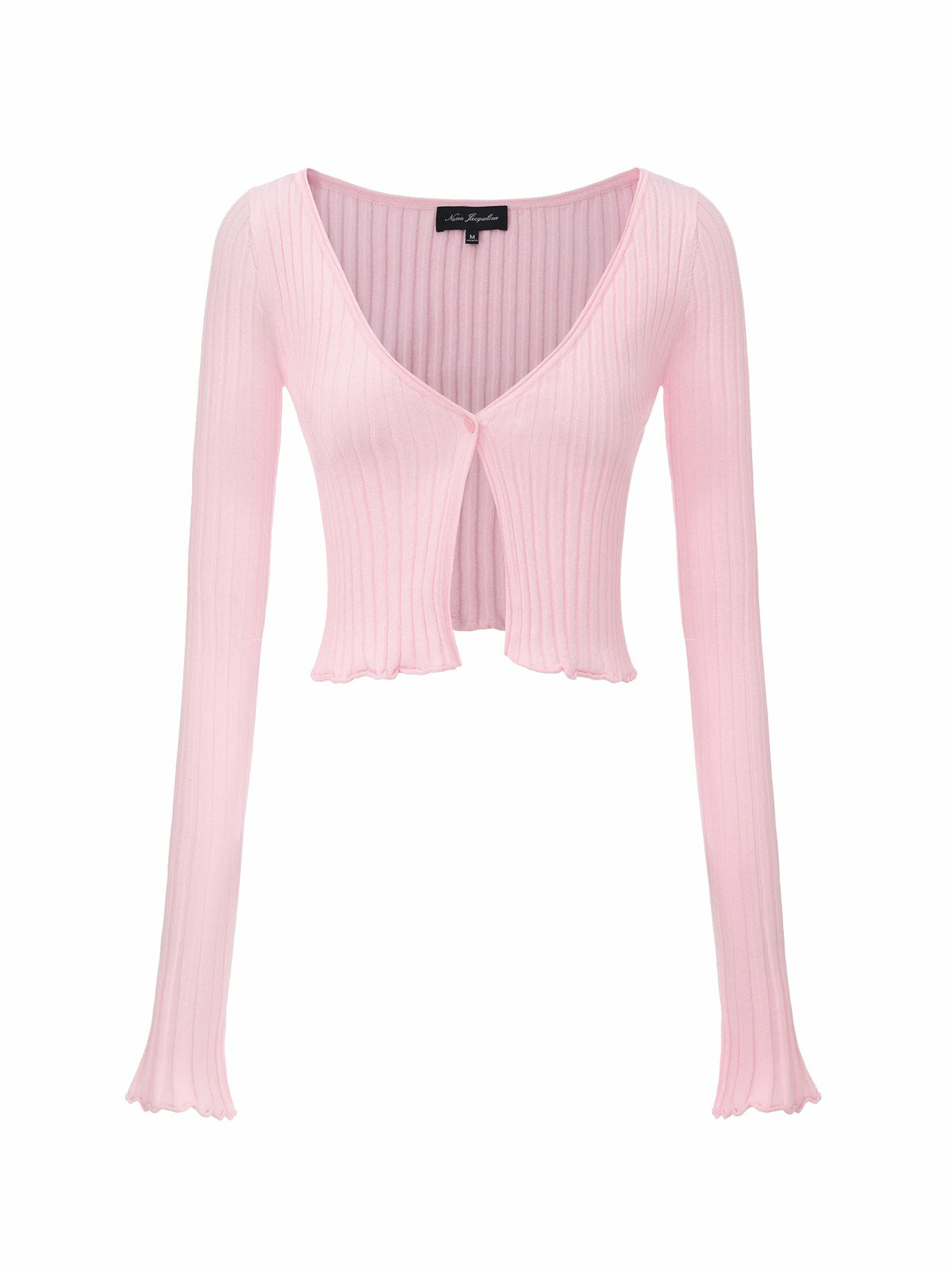 Pink Cropped Ribbed Knit Cardigan - Nana Jacqueline
