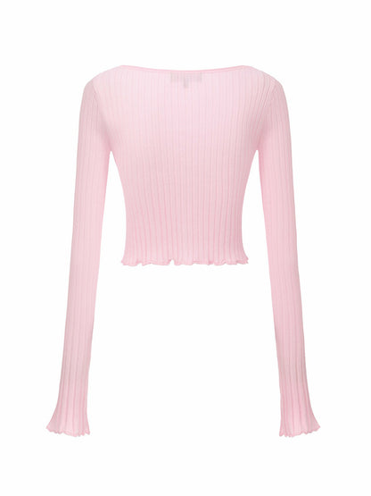 Pink Cropped Ribbed Knit Cardigan - Nana Jacqueline