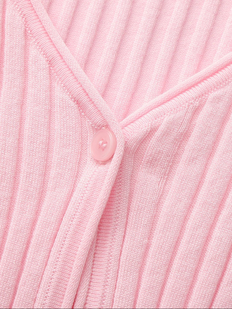 Pink Cropped Ribbed Knit Cardigan - Nana Jacqueline