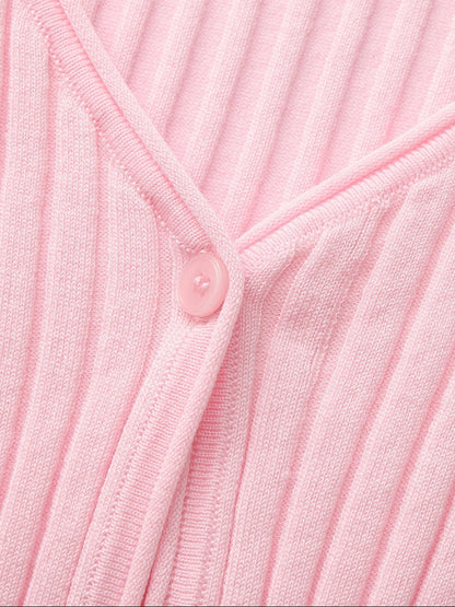 Pink Cropped Ribbed Knit Cardigan - Nana Jacqueline
