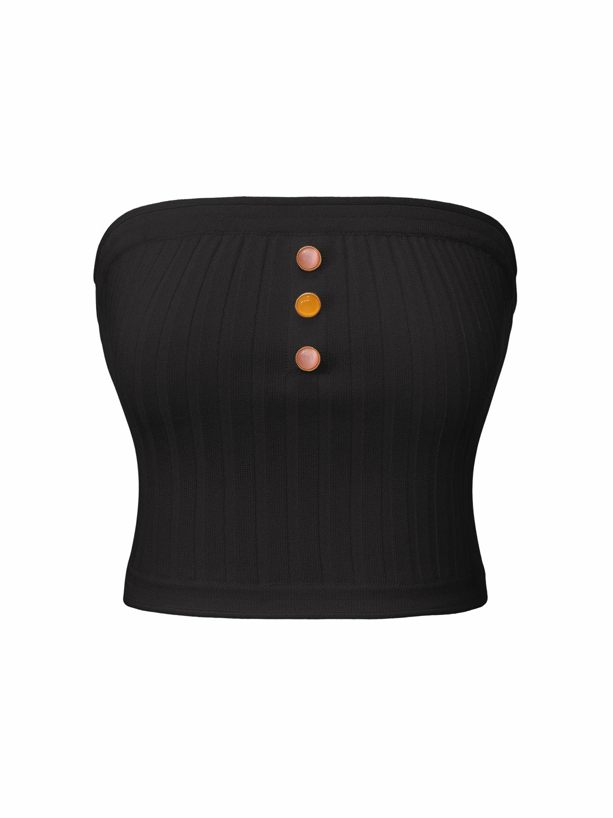 Black Strapless Knit Top with Gemstone Buttons - Nana Jacqueline