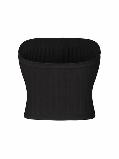 Black Strapless Knit Top with Gemstone Buttons - Nana Jacqueline