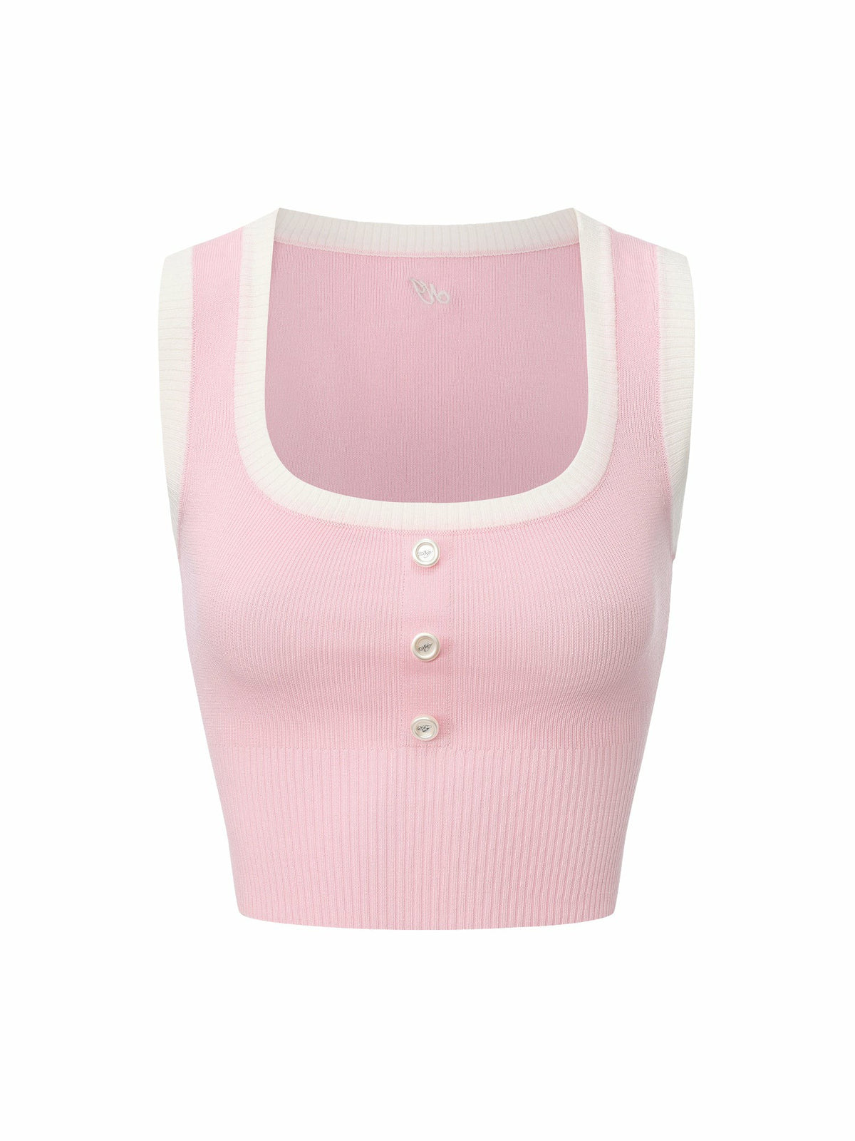 Pink Contrast-Trim Knit Vest with Pearl Buttons - Nana Jacqueline