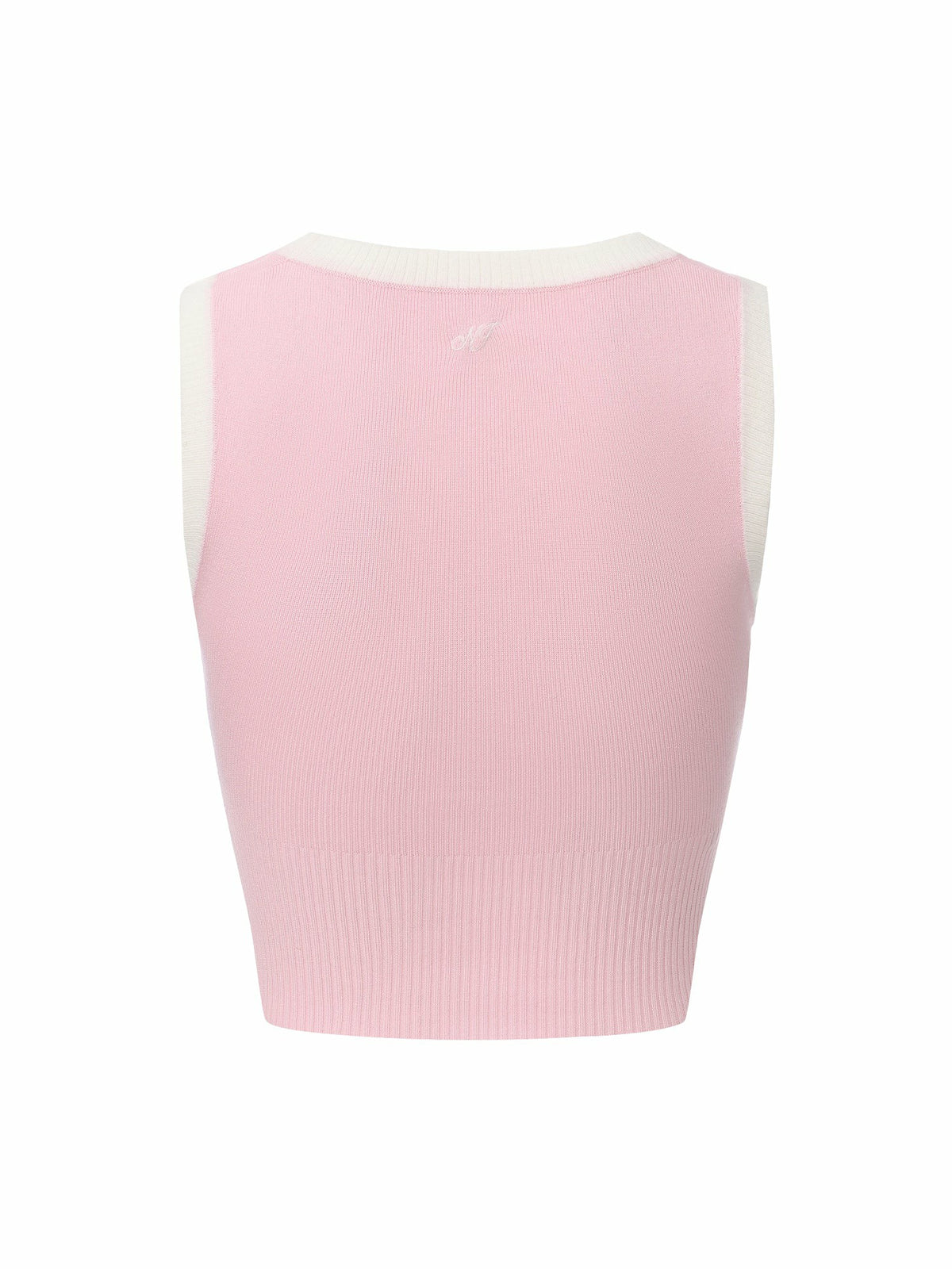 Pink Contrast-Trim Knit Vest with Pearl Buttons - Nana Jacqueline