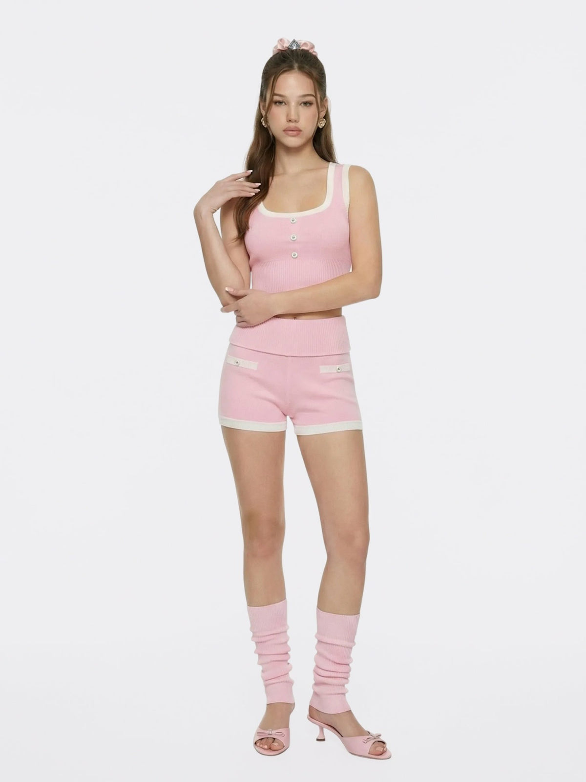 Pink Contrast-Trim Knit Vest with Pearl Buttons - Nana Jacqueline