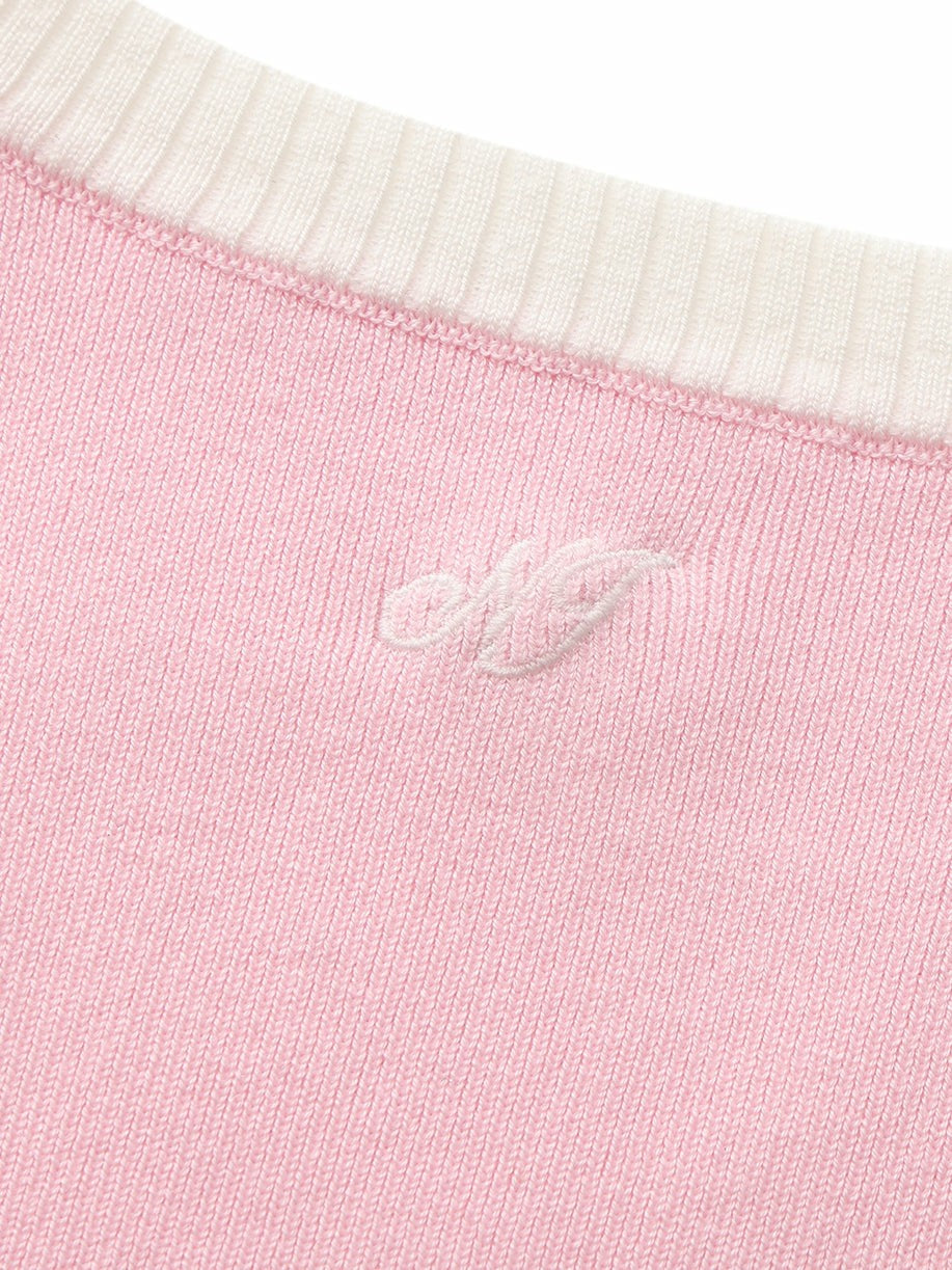 Pink Contrast-Trim Knit Vest with Pearl Buttons - Nana Jacqueline