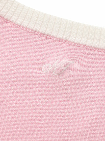 Pink Contrast-Trim Knit Vest with Pearl Buttons - Nana Jacqueline