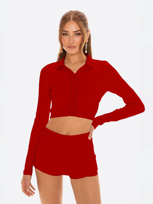 Carrie Shorts: Red Knit Skort for Resort Brunch - Nana Jacqueline
